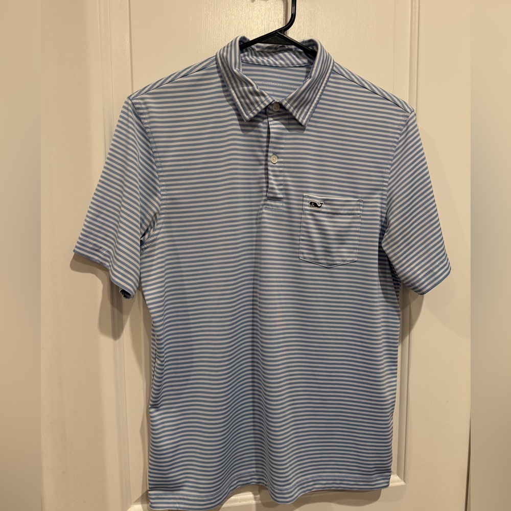 Vineyard Vines Light Blue and White Striped Polo